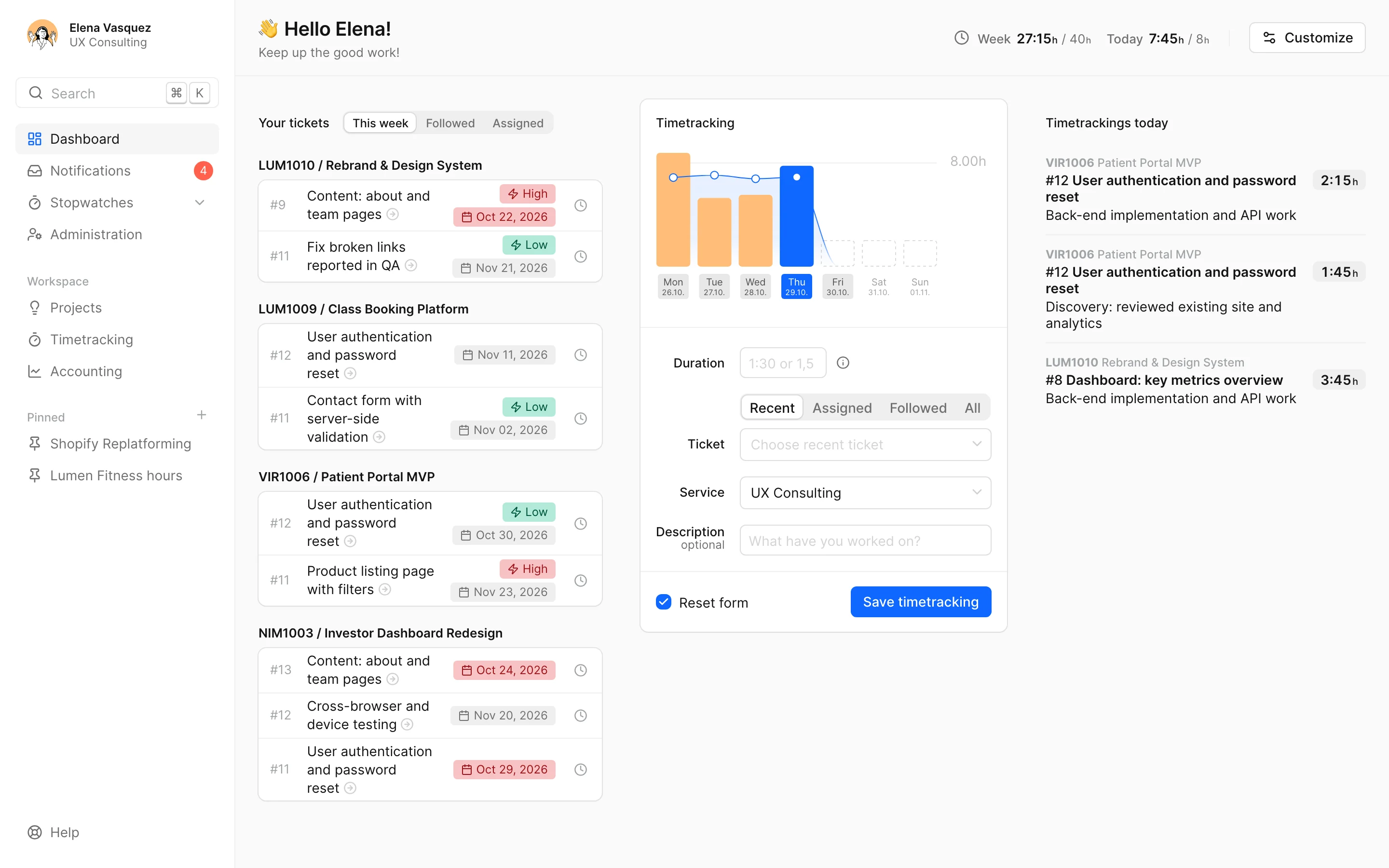 Das docket-Dashboard